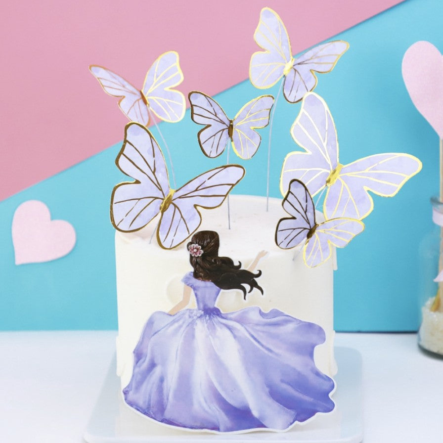 3 D Imported Paper Butterfly with Back Girl Cake Topper