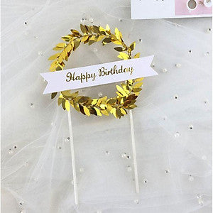Leaf Wreath Happy Birthday Cake Topper