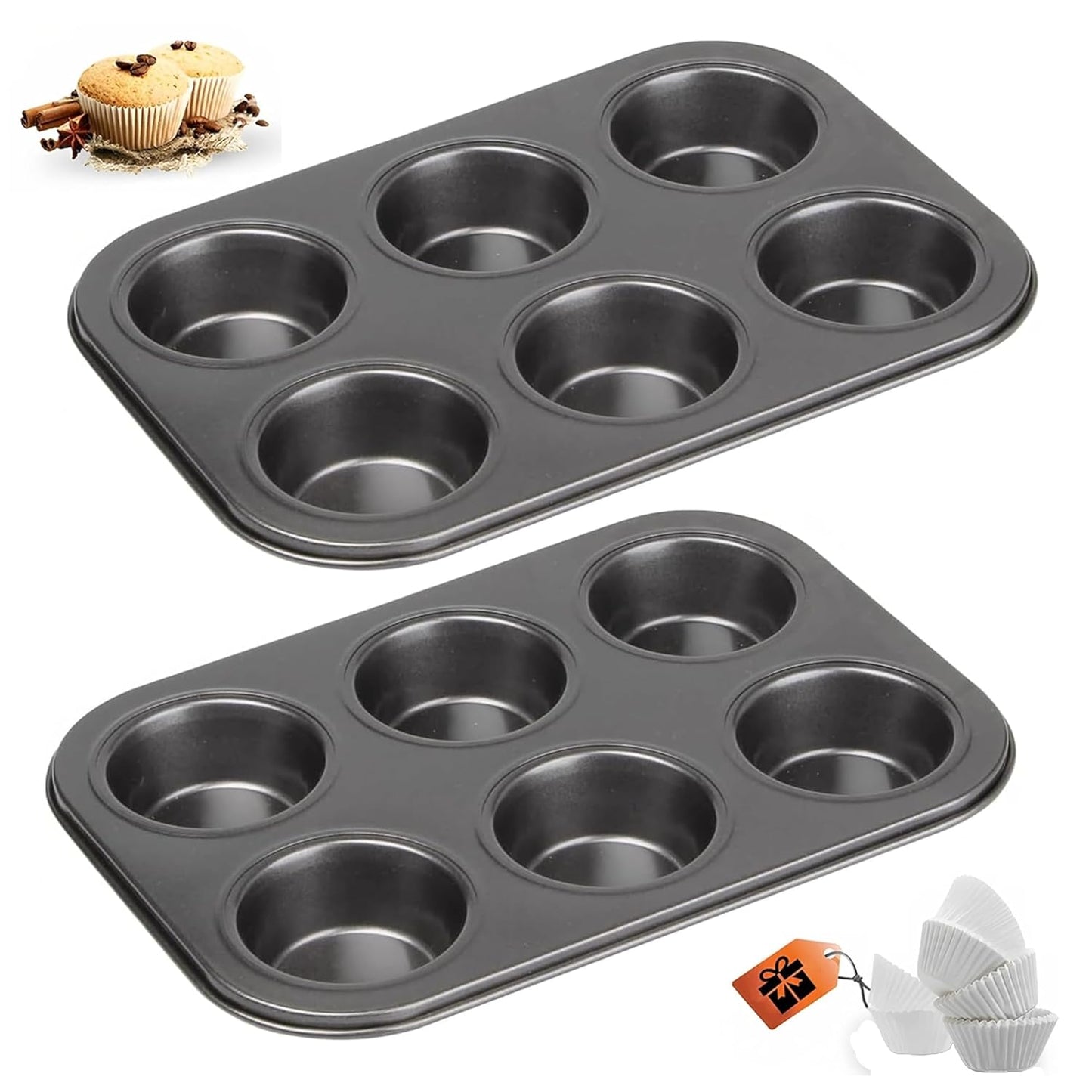 Non Stick 6 Cavity Muffin Tray (Black)