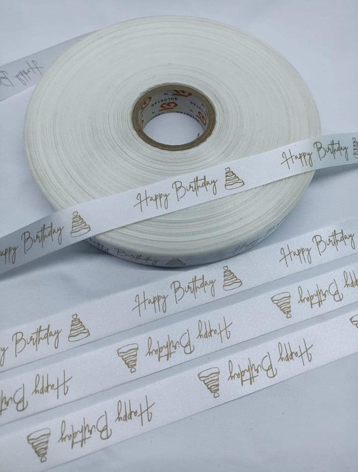 Beautiful Happy Birthday Print Satin Ribbon