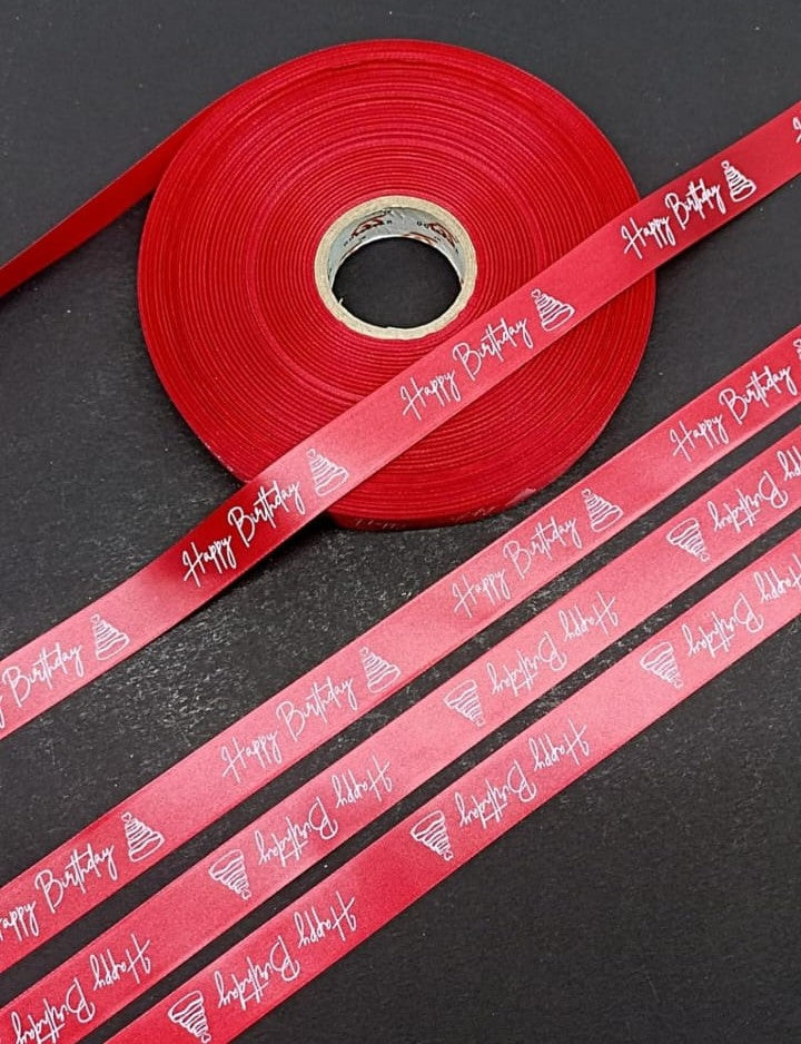 Beautiful Happy Birthday Print Satin Ribbon