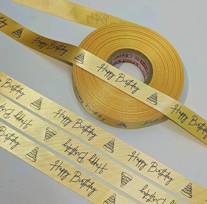 Beautiful Happy Birthday Print Satin Ribbon