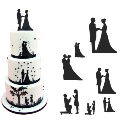 7 Piece/Set Wedding Couple for Valentines Silhouette Stencil Cake Decorating Cutting set