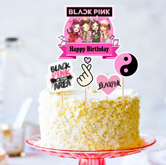 Black Pink Theme Paper Cake Topper