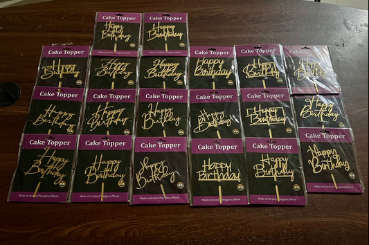 Acrylic Happy Birthday Signature Design Cake Toppers(Pack of 10 pc)