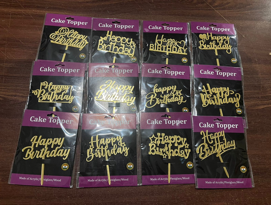 Acrylic Happy Birthday Cake Topper (Pack of 10 pc)