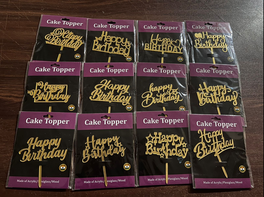 Acrylic Happy Birthday Cake Topper(Pack of 10 pc)