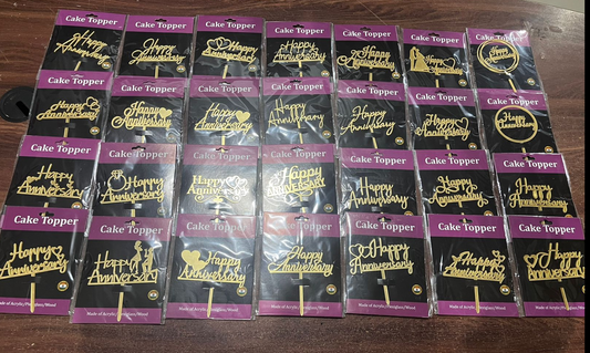 Acrylic Happy Anniversary Cake Topper (Pack of 10 pc)