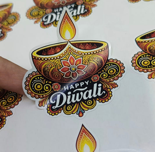 Diya Shape HAPPY DIWALI Stickers Sheet