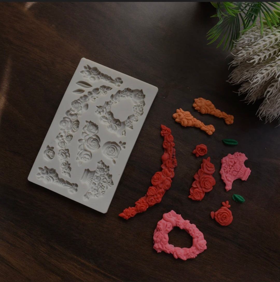European Style Rose Patter Border Fondant Mould