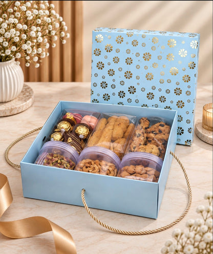 HAMPER BOX WITH GOLD FOIL PRINT SIZE 8X8X4 INCHES