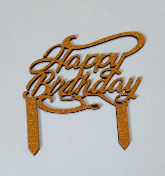 Happy Birthday Golden Glitter MDF Cake Topper