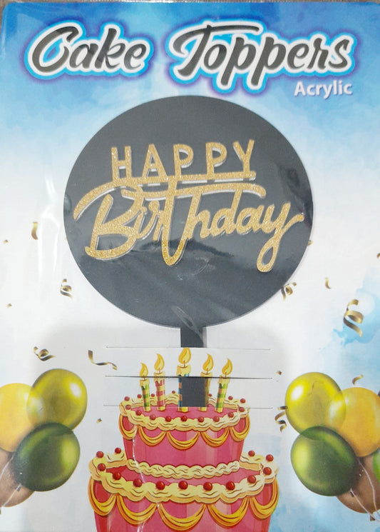 Happy Birthday Round Shape Acrylic Cake Topper/Golden Printed Happy Birthday Cake Topper