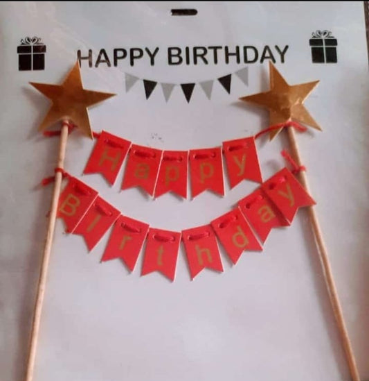 Happy Birthday Paper Star Cake Banner(Red)
