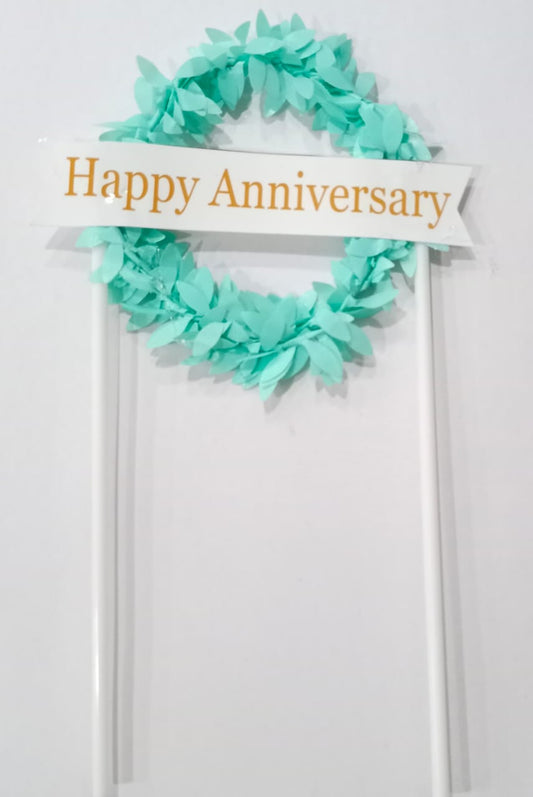 Green Leaf Wreath Happy Anniversary Cake Topper