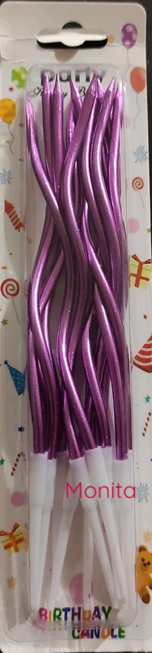 Purple candles twisty Birthday Candles Set Metallic Curly Coil Candles with Holders Creative Cake Cupcake Candles