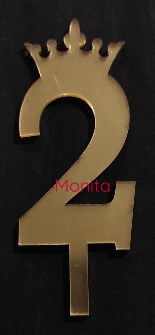 Gold Acrylic Numbers Crown Cake Topper for Wedding Anniversary or Birthday Party Decorations (Two)