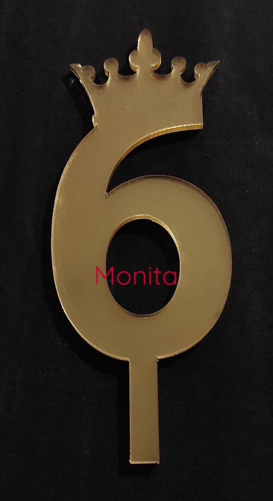Gold Acrylic Numbers Crown Cake Topper For Wedding Anniversary Or Birthday Party Decorations(Six)