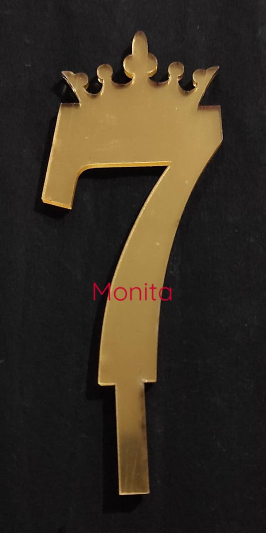 Gold Acrylic Numbers Crown Cake Topper For Wedding Anniversary Or Birthday Party Decorations(Seven)
