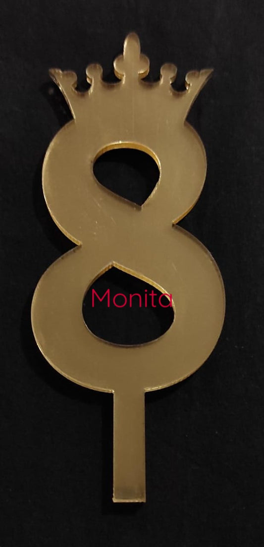 Gold Acrylic Numbers Crown Cake Topper For Wedding Anniversary Or Birthday Party Decorations(Eight)